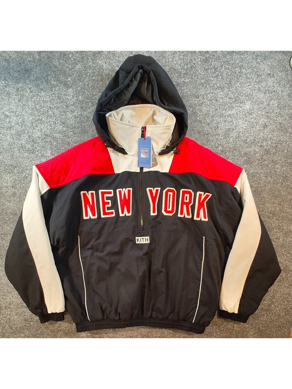 KITH x New York Rangers NHL Hooded Pullover Jacket Medium Black Red Cream
